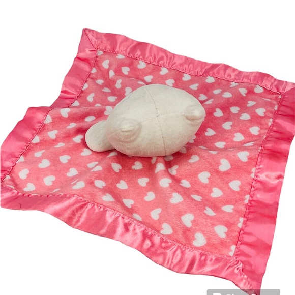 Cuddle Time Pink Owl Lovey Baby Security Blanket Heart Print Satin Trim - Picture 4 of 6